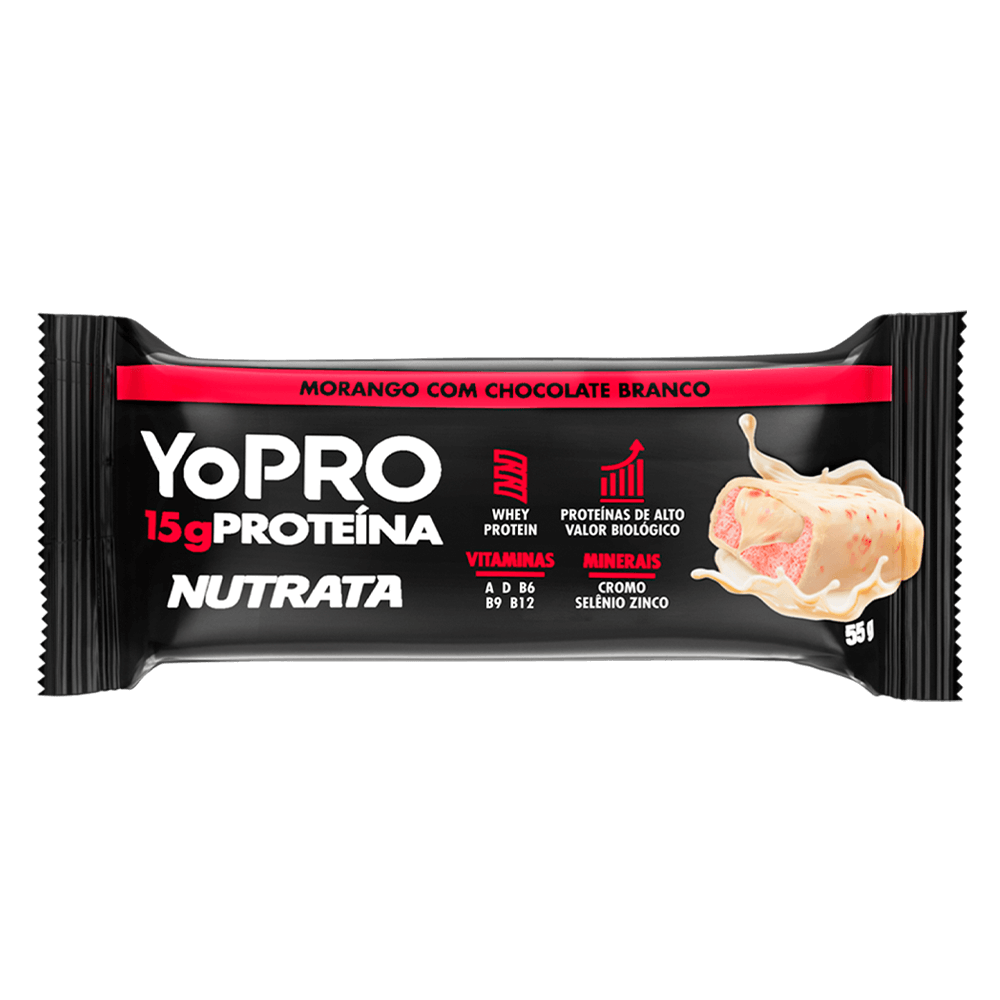 Nutrata Barra de Proteína YoPro 55g - Sabor Morango com Chocolate Branco