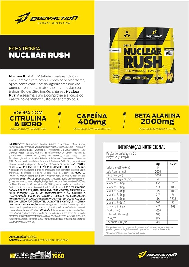 Body Action Nuclear Rush 100G - Guarana