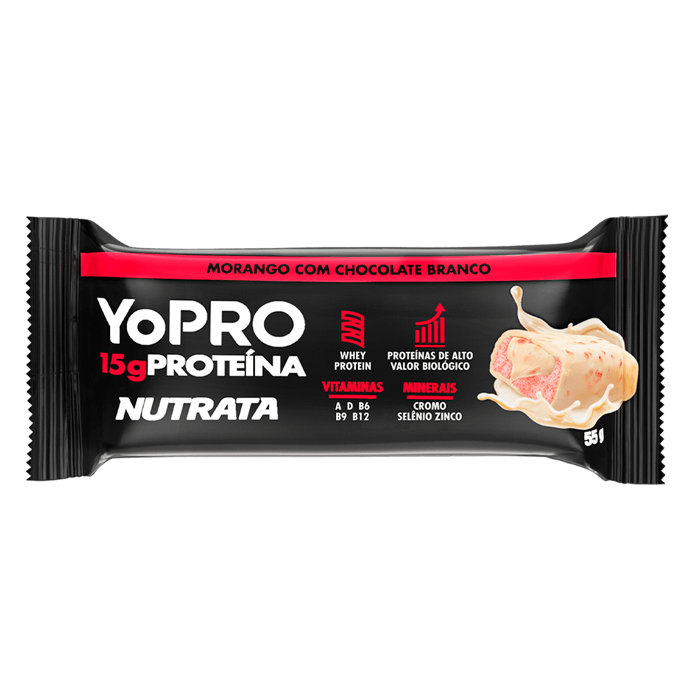 Nutrata Barra de Proteína YoPro 55g  - Sabor Morango com Chocolate Branco