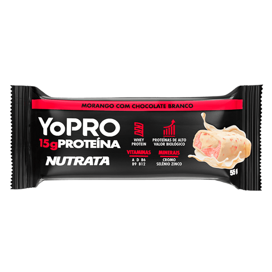 Nutrata Barra de Proteína YoPro 55g  - Sabor Morango com Chocolate Branco