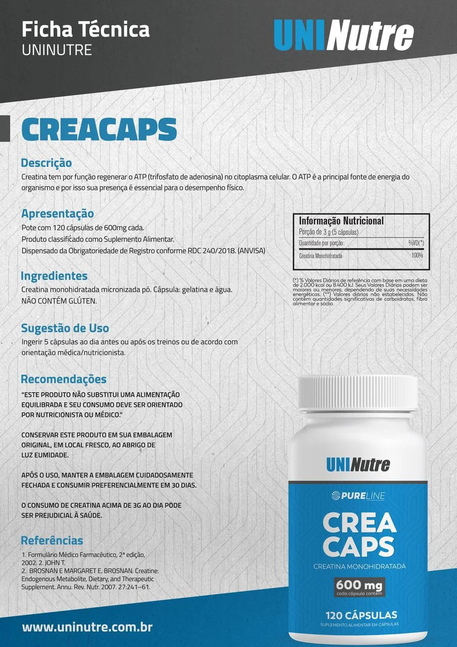 Uninutri Creacaps Creatina - 120 Cápsulas